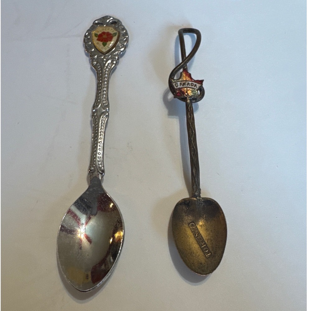 Vintage Canada Souvenir Spoon Set Alberta Wild Rose‎ and Toronto Maple Leaf 2pc